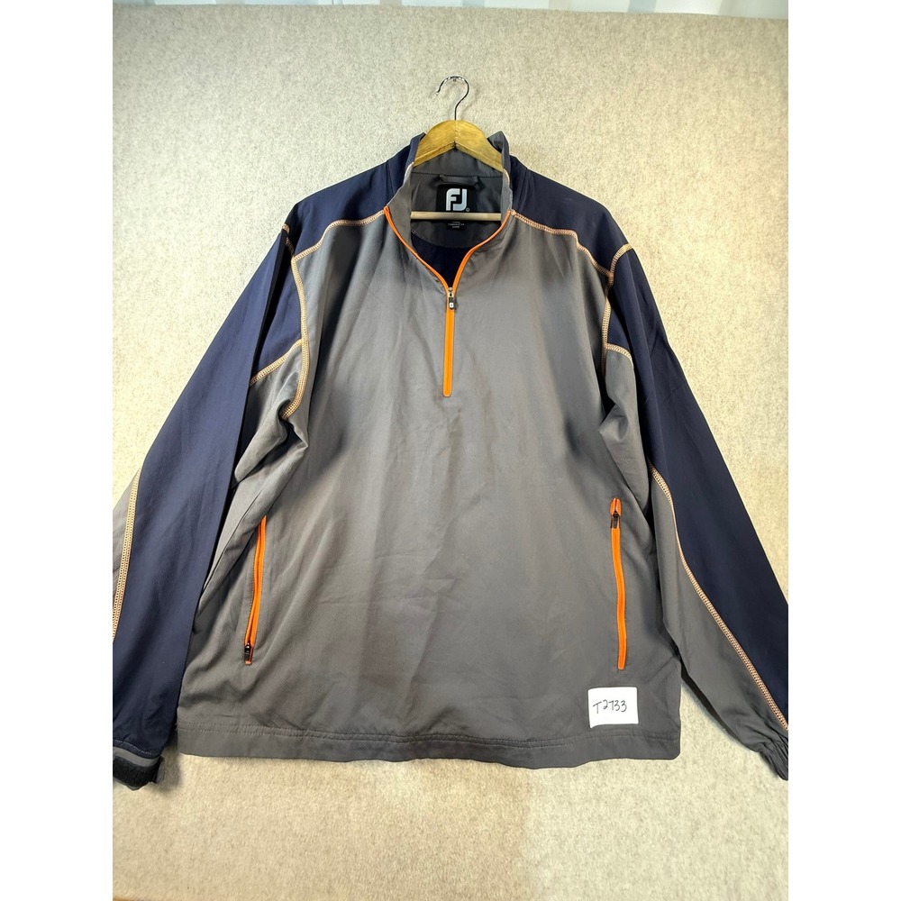 FootJoy Mens Golf Pullover Quarter Zip Jacket Grey Navy Blue Orange Large